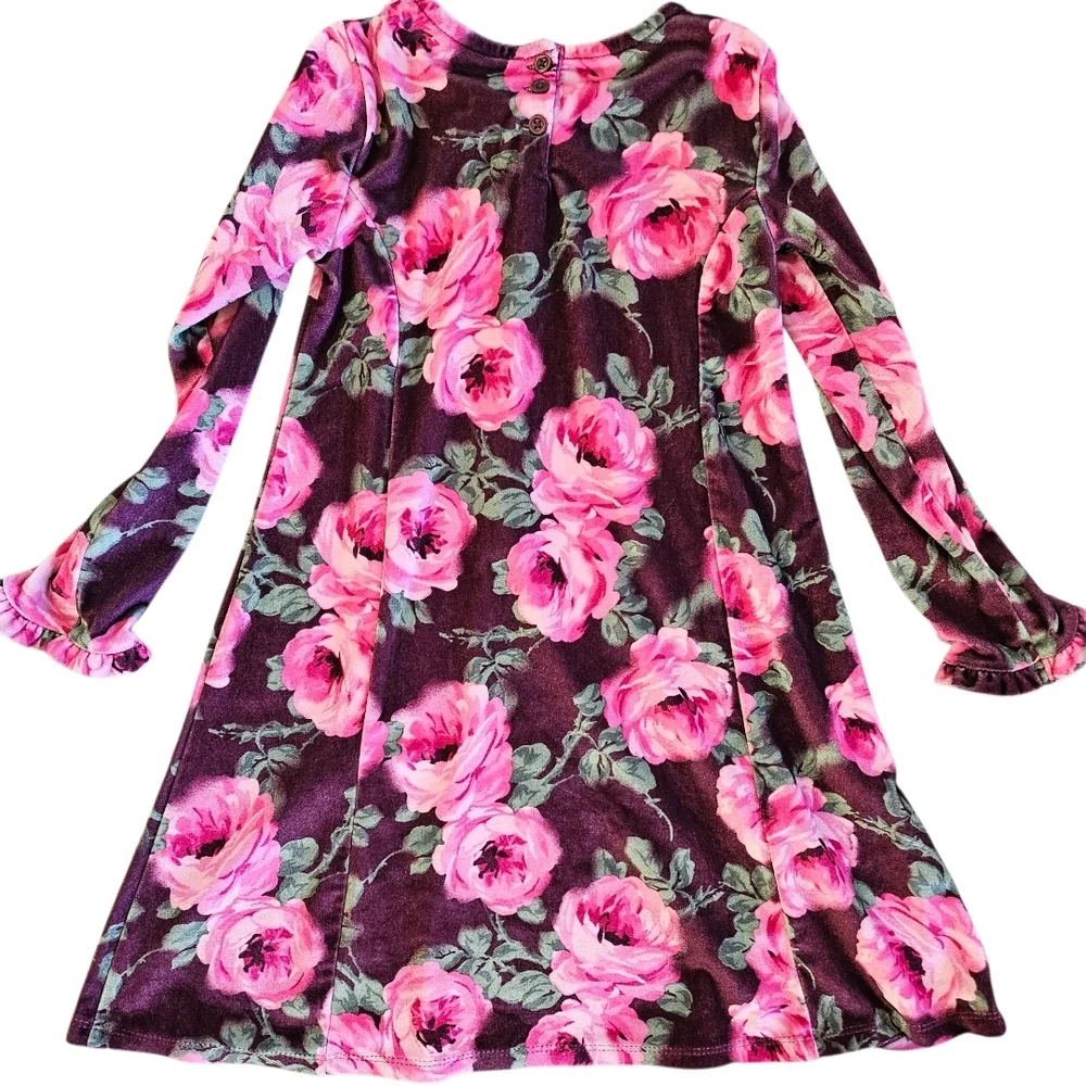 2021 Gymboree Girls Rose Velour Skater Dress Royal Princess Long Sleeve‎ Size 7